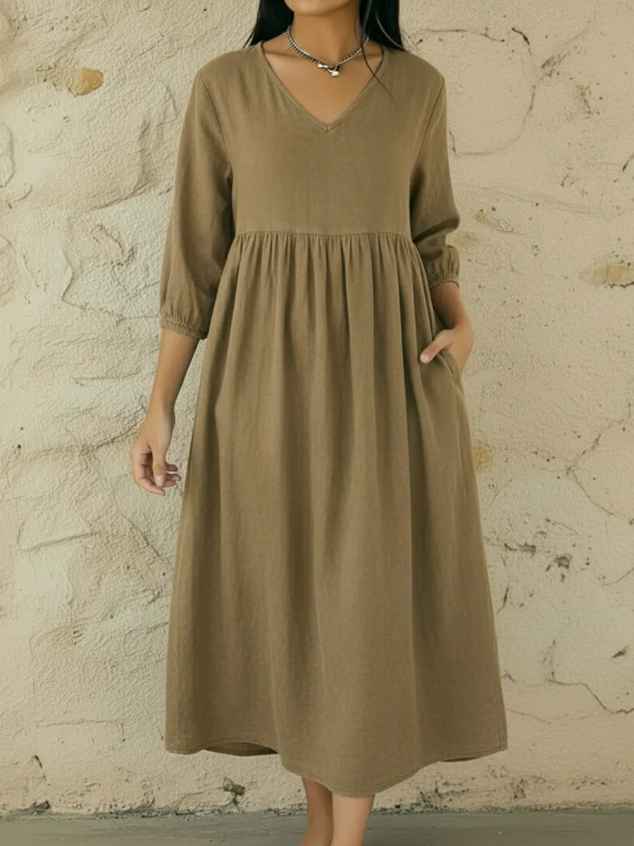 Casual V-neck Denim A-line Dress
