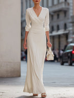 Ruched Wrap Bodice Long Sleeve Maxi Dress