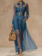 Stylish Casual Spliced chiffon And Denim Dress