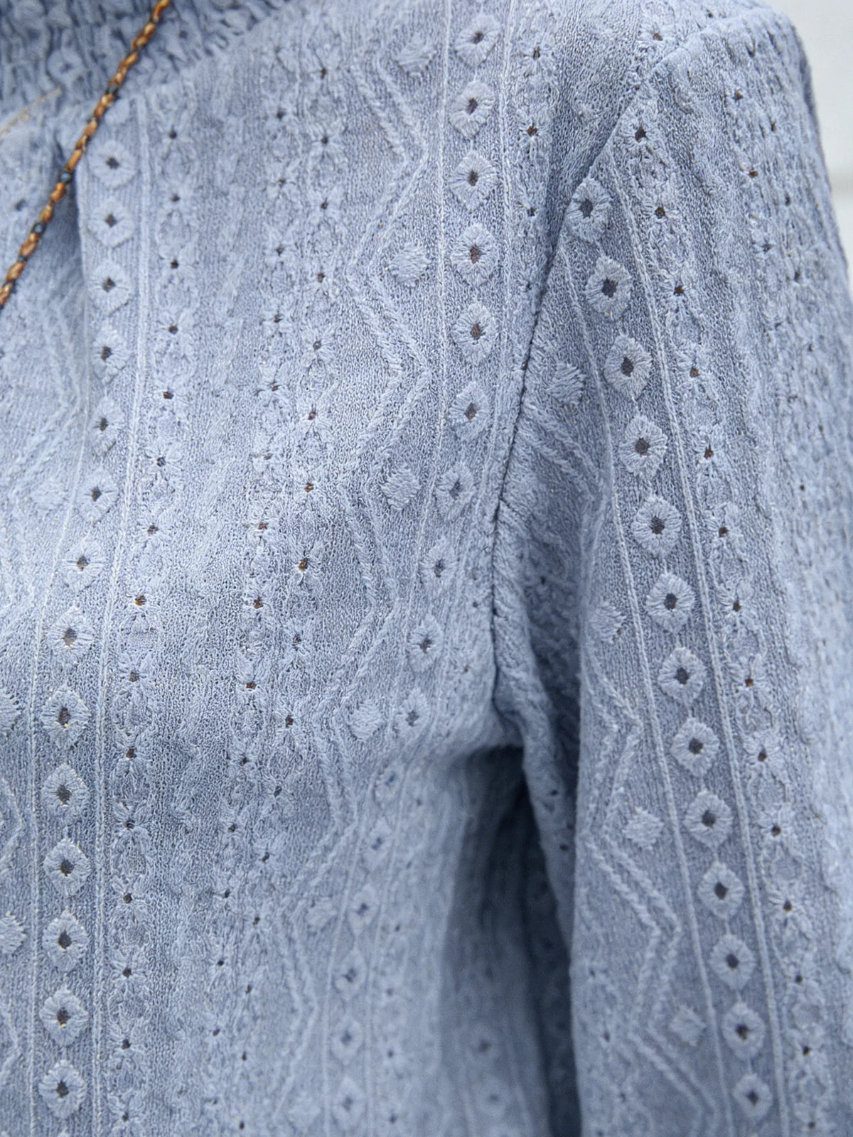 Textured Fabric Jacquard Crew Neck Long Sleeve Top T-Shirt