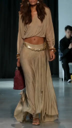 Women V-neck Top+ Half Skirt Elegant Temperament Set