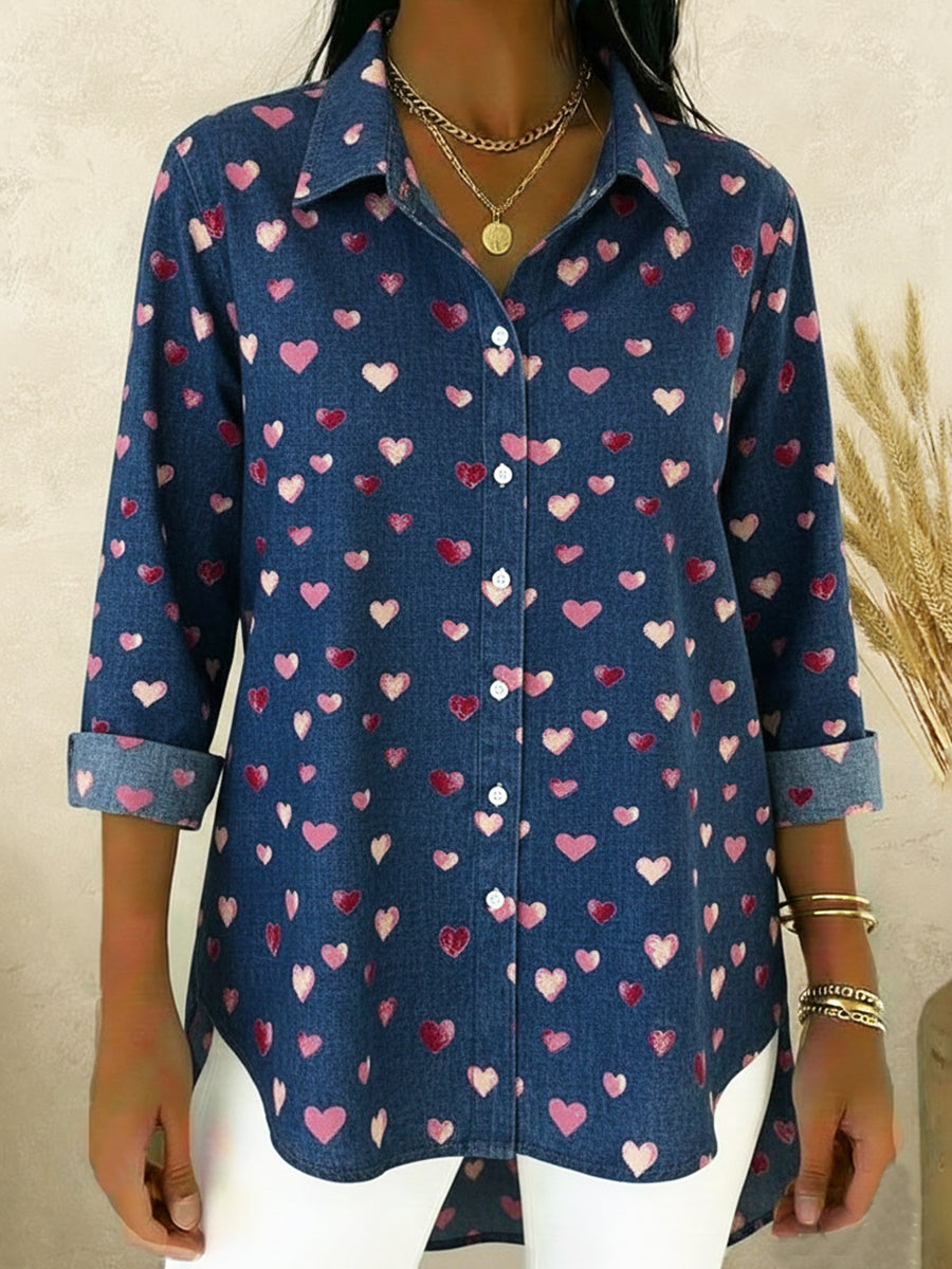 Full Of Love Denim Cotton Shirt