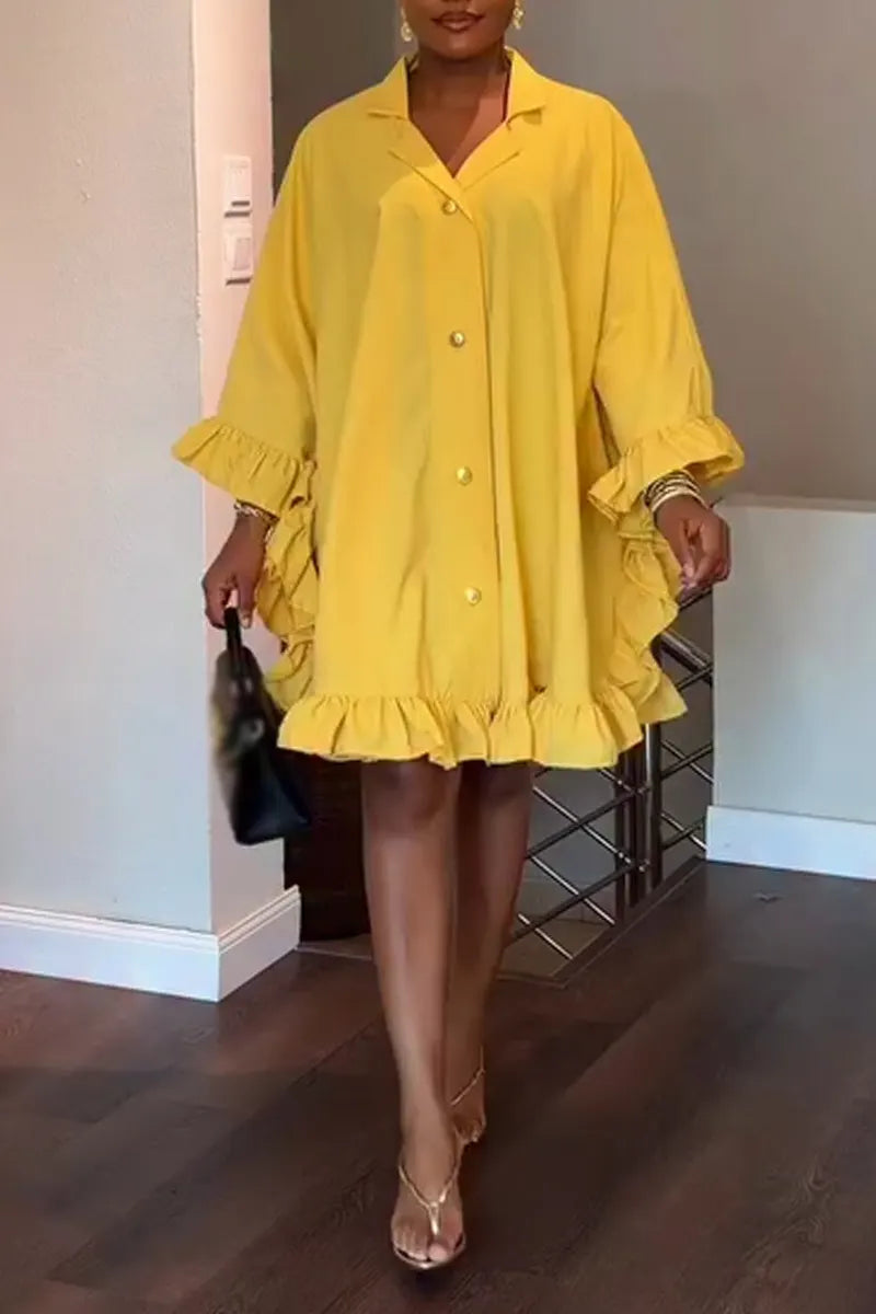 Women Collar Patchwork Loose Casual Dress