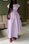 Women Round Neck Patchwork Solid Color Irregular Elegant Temperament Dress