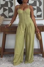 Women's Elegant Waist Defined Cami Wide Leg Jumpsuit