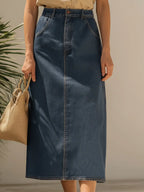 Resort Style Sleeveless Top And Denim Skirt Set