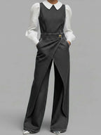 Women's Round Neck Sleeveless Casual Loose Denim Wide-leg Jumpsuit