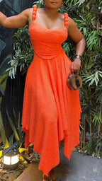 Women Suspender Irregular Top + Half Skirt Solid Color Casual Suit