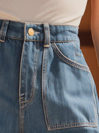 Vacation-Style Comfortable Denim-Paneled Shorts