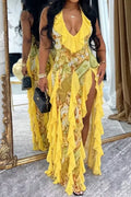 Women's Backless Printed Long Party Dress