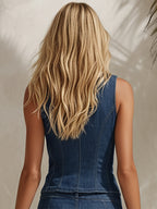 Bohemian Vacation Blue Denim Collared Button Vest