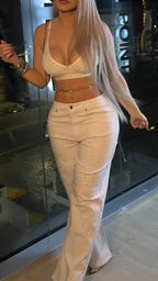 Women Suspender Hot Stamping Top+ Pants Sexy Hot Girl Casual Set