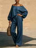 Stylish & Cozy Off-shoulder Denim Two-piece Set