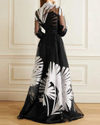 Shirt collar maxi dress organza print