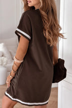 Ladies' Round Neck Patchwork Striped Casual Loose Dress