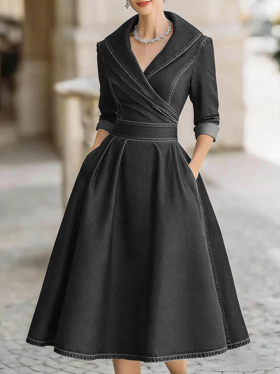 Women's V-neck Long-sleeved Casual Loose Denim Dress