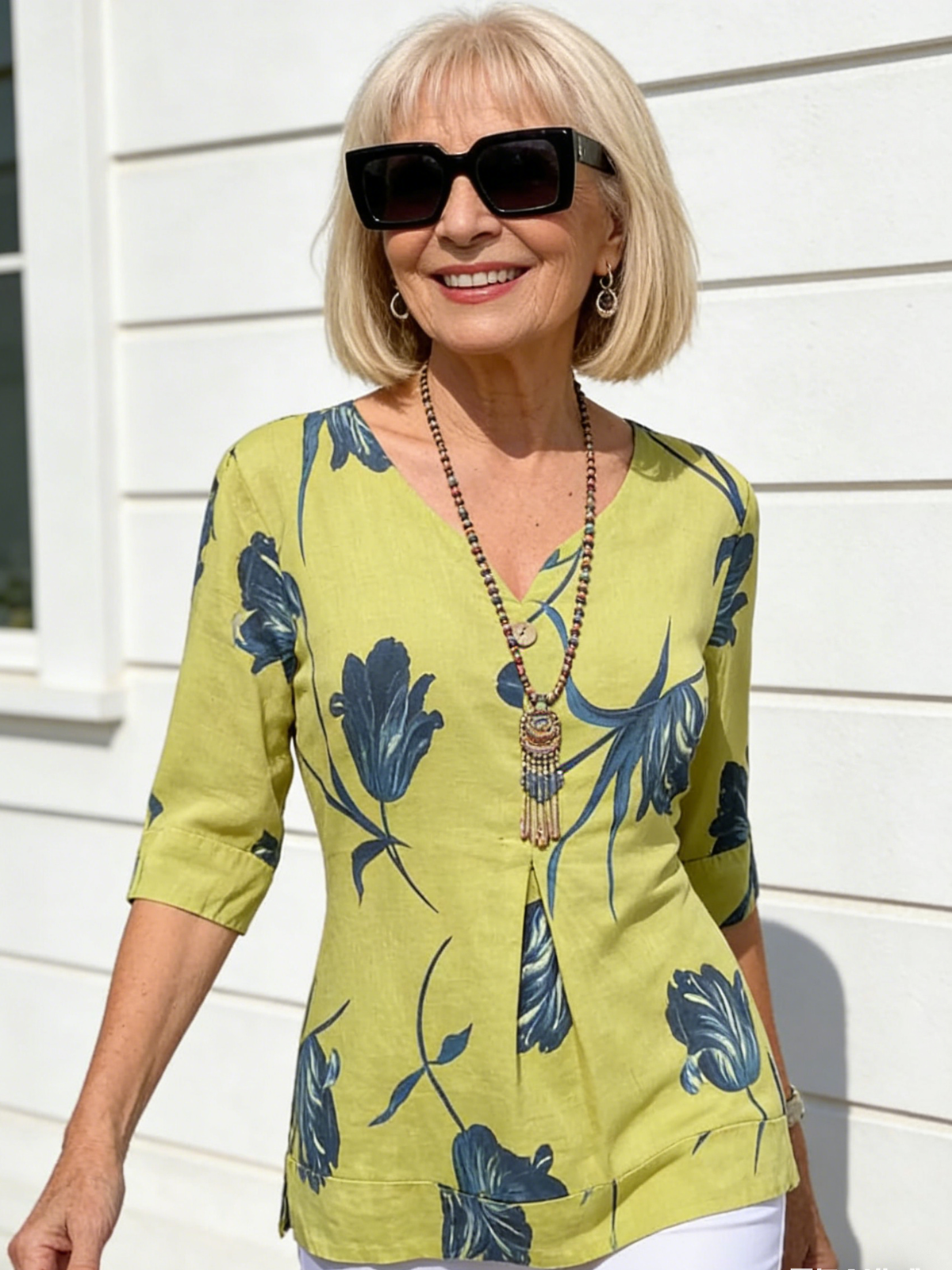 Printed V-neck Tunic Top