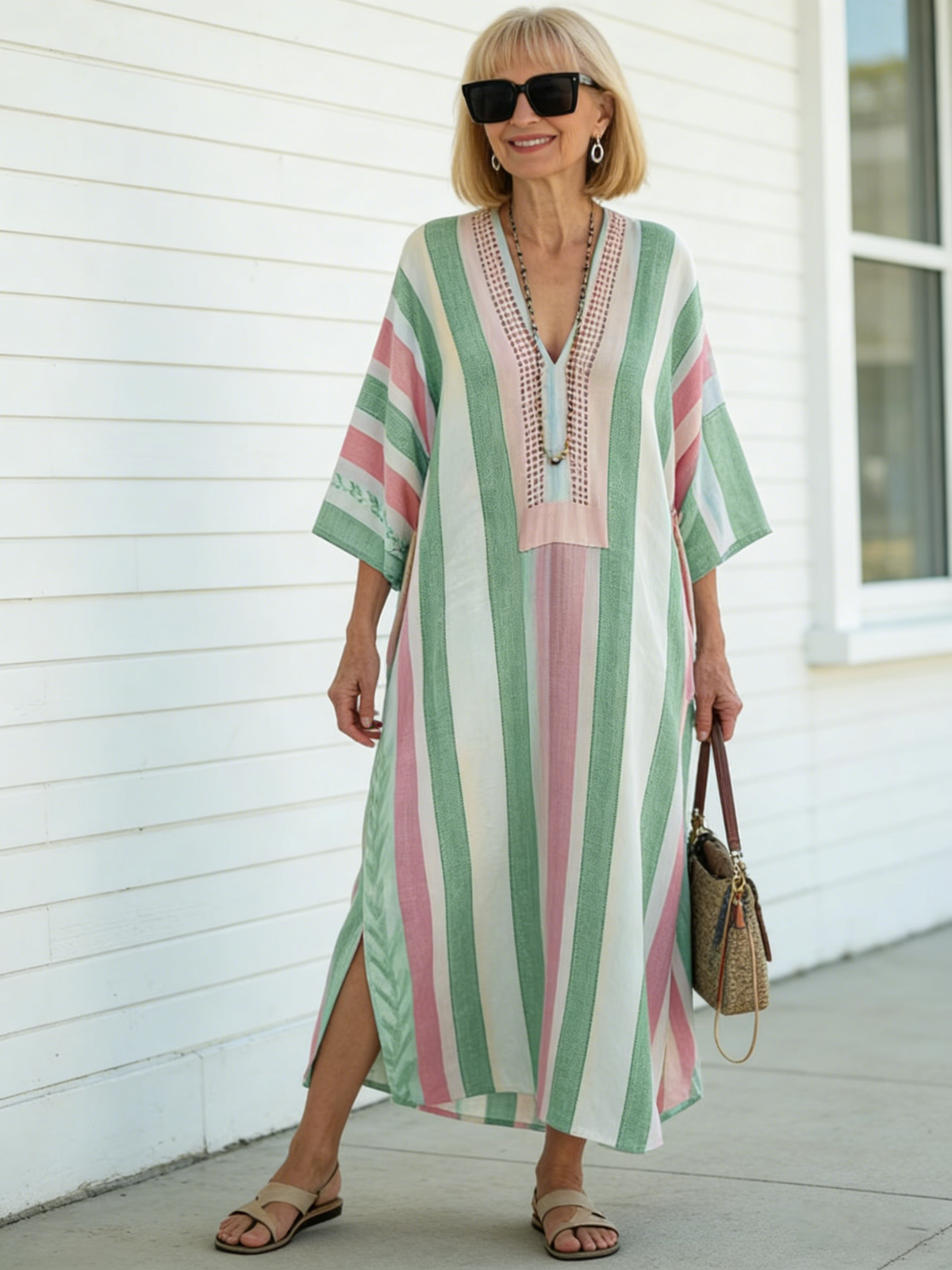 Casual Long Sleeve V-Neck Digital Printing Women's Dress Long Dress