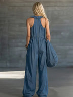 Retro-style Ruffled Collar Casual Denim Jumpsuit